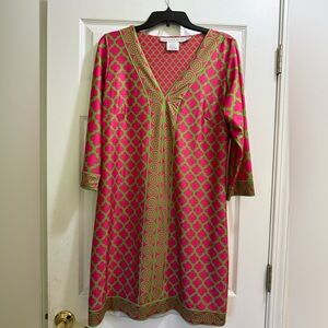 Gretchen Scott Womens Pink/Green Jersey Swing Comfort Cruise Dress Size Large